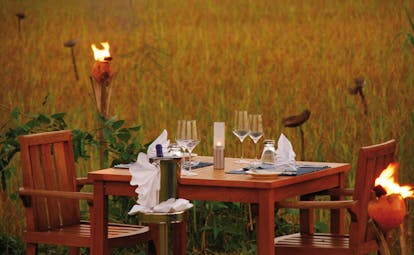 Jetwing Vil Uyana outdoor dining amongst the paddy fields