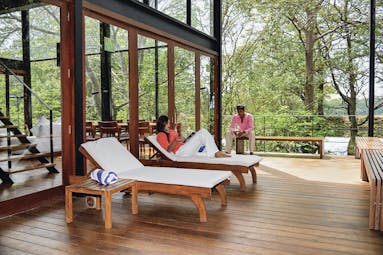 Kalundewa Retreat deck, outdoor seating area with views over the countryside