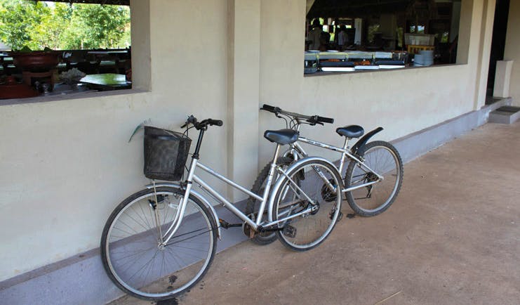 Kassapa Lion Rock Sri Lanka bicycles leaning against a wall