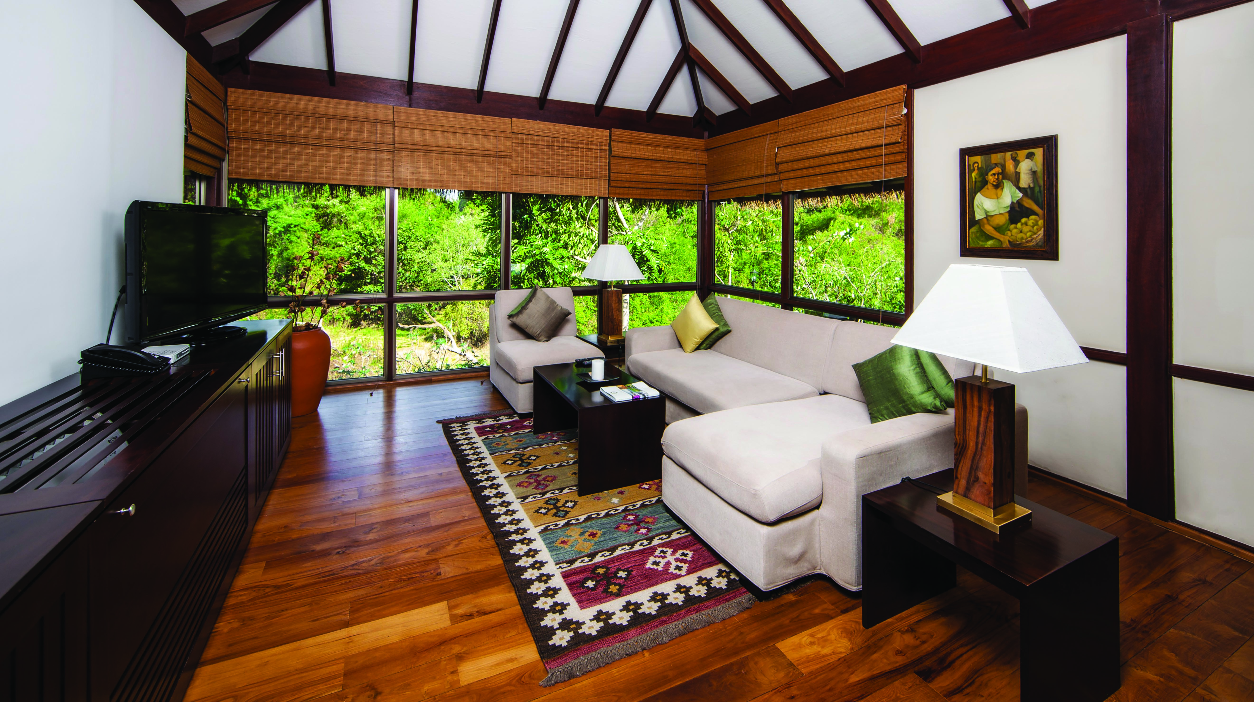 Ulagalla Resort villa living room, sofa, modern decor