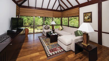 Ulagalla Resort villa living room, sofa, modern decor