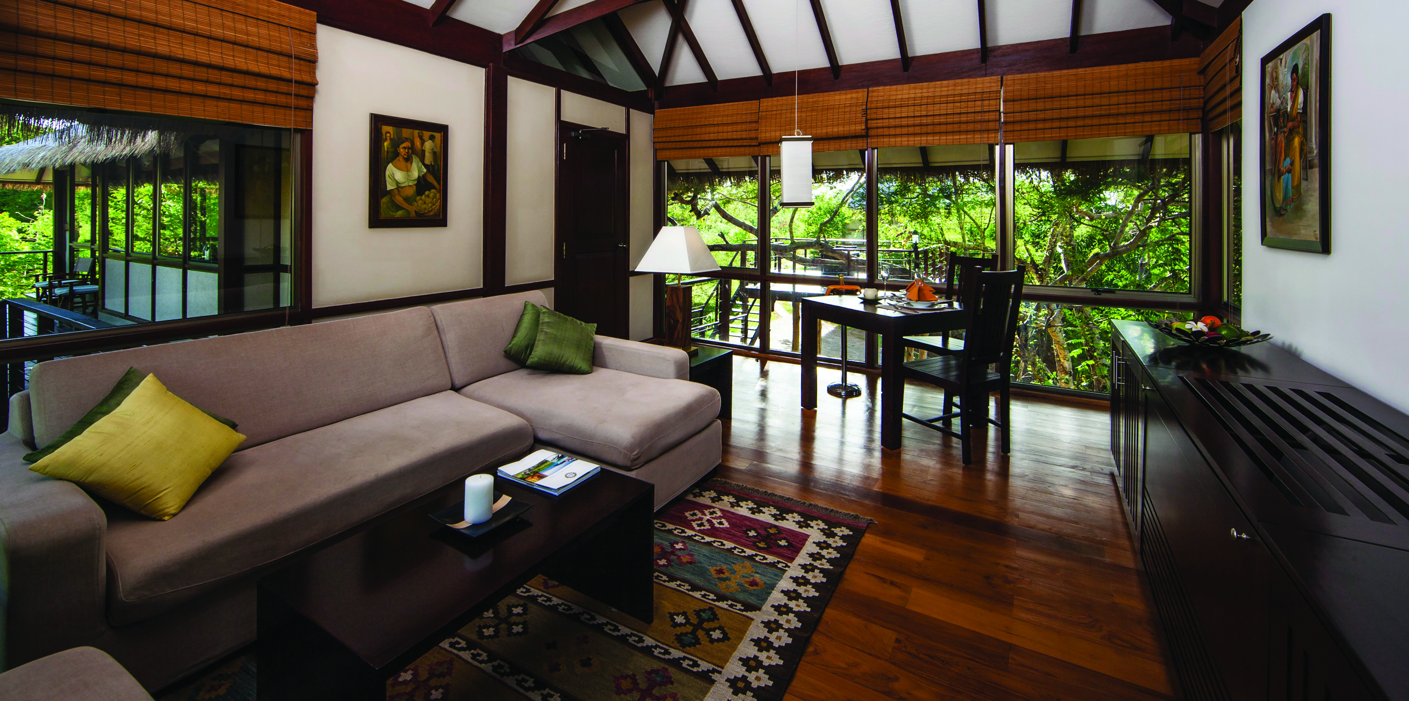 Ulagalla Resort villa lounge, seating area, modern decor