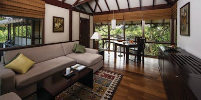 Ulagalla Resort villa lounge, seating area, modern decor