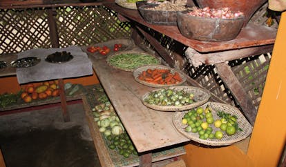 Ulpotha Sri Lanka kitchen fresh platters of fresh fruits and vegetables