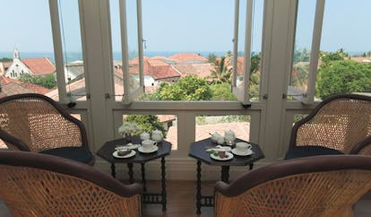 Amangalla  Sri Lanka lounge view over rooftops and sea view