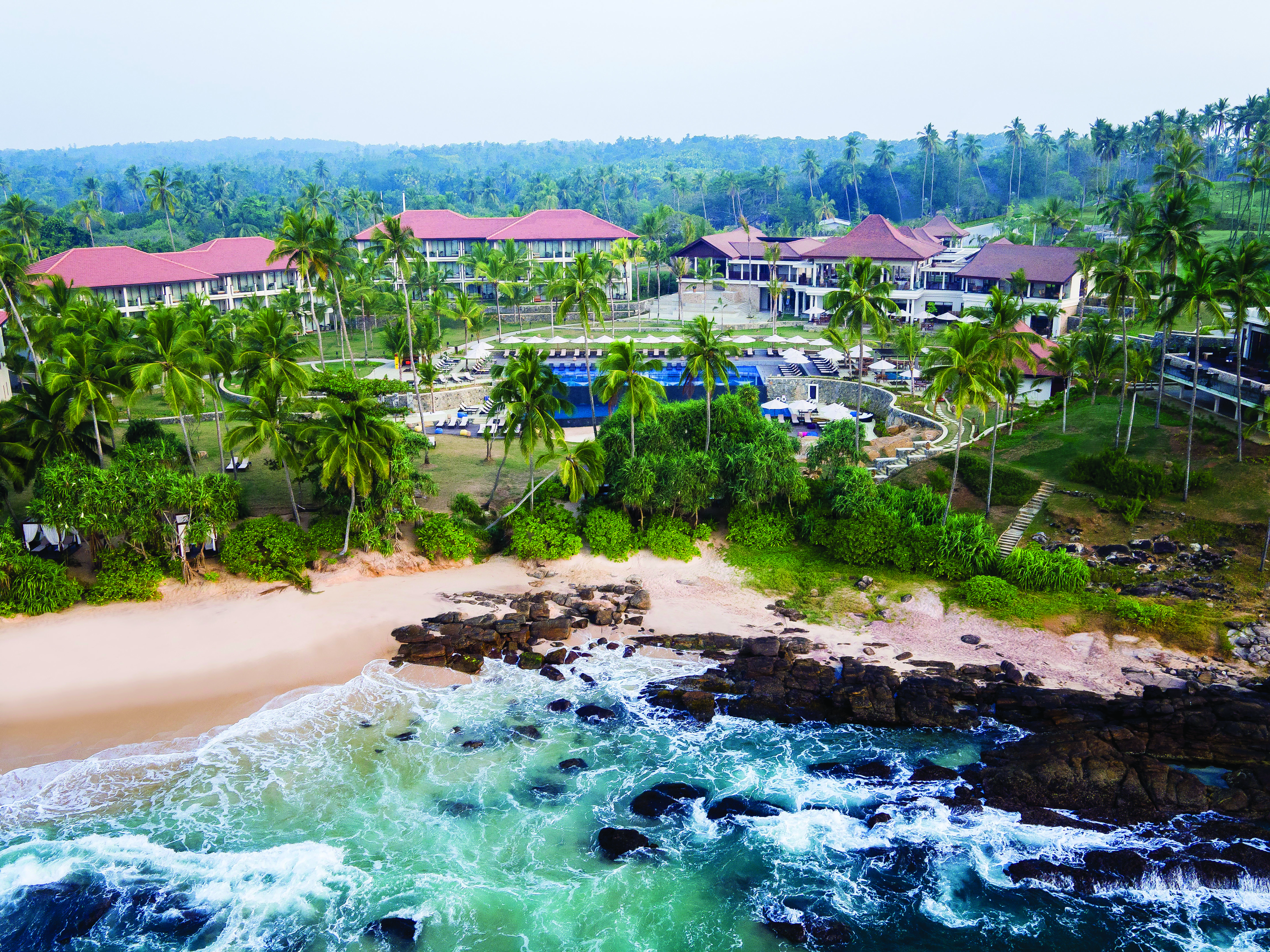Anantara Peace Haven Tangalle Sri Lanka aerial shot of resort buildings pool beach