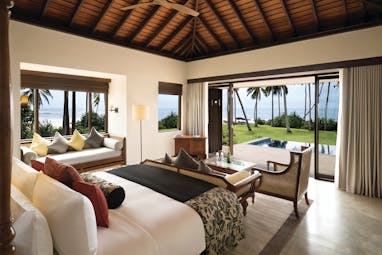 Anantara Peace Haven Tangalle Sri Lanka bedroom bed sofa modern décor private terrace and pool 