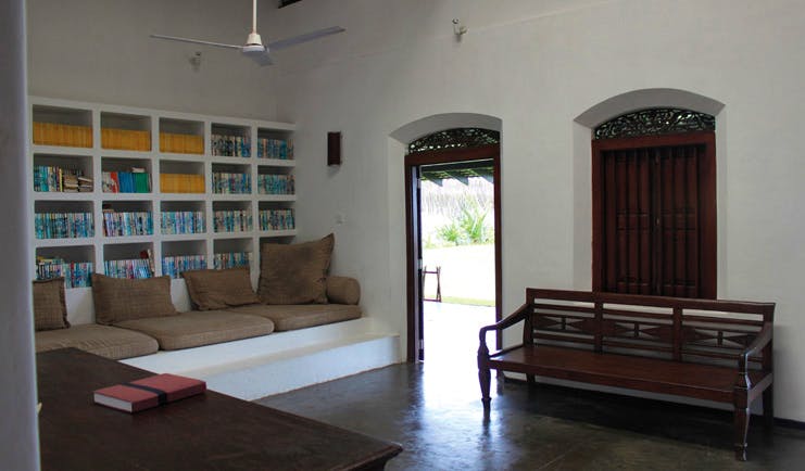 Apa Villa Thalpe Sri Lanka library white book cases and sofas 