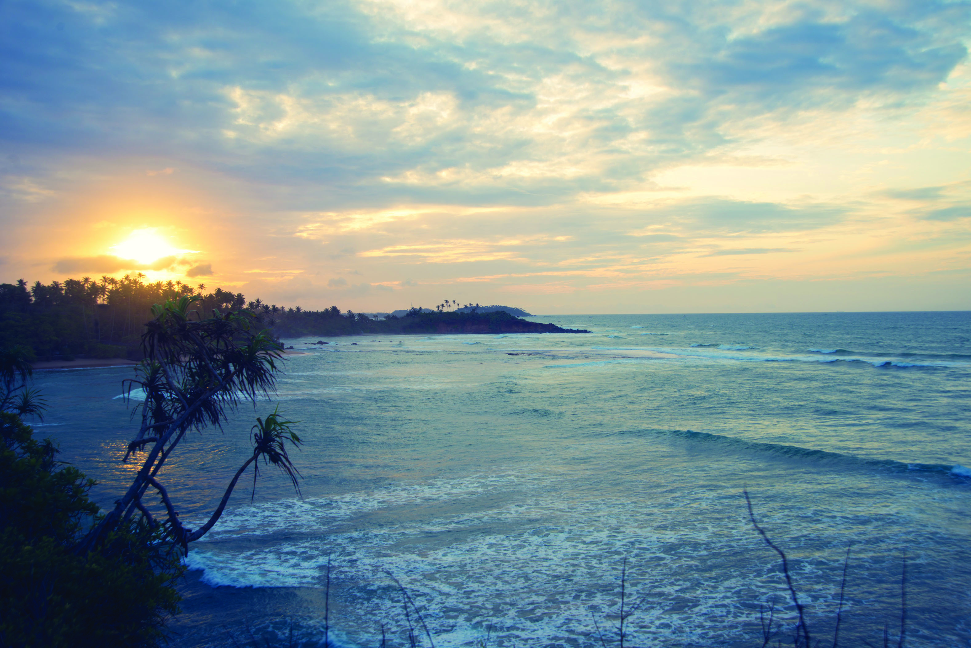 Cape Weligama Sri Lanka sea shot of the ocean and coast line