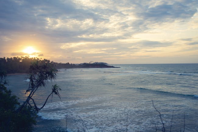Cape Weligama Sri Lanka sea shot of the ocean and coast line