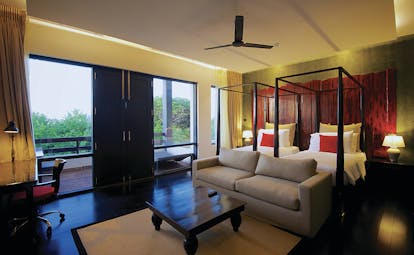 Jetwing Yala superior room, twin beds. sofa, access to private balcony, modern decor