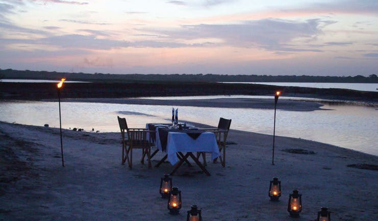 Mahoora Luxury Safari Camps Sri Lanka romantic dinner for two overlooking lake