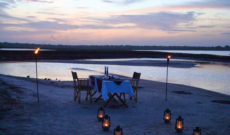 Mahoora Luxury Safari Camps Sri Lanka romantic dinner for two overlooking lake