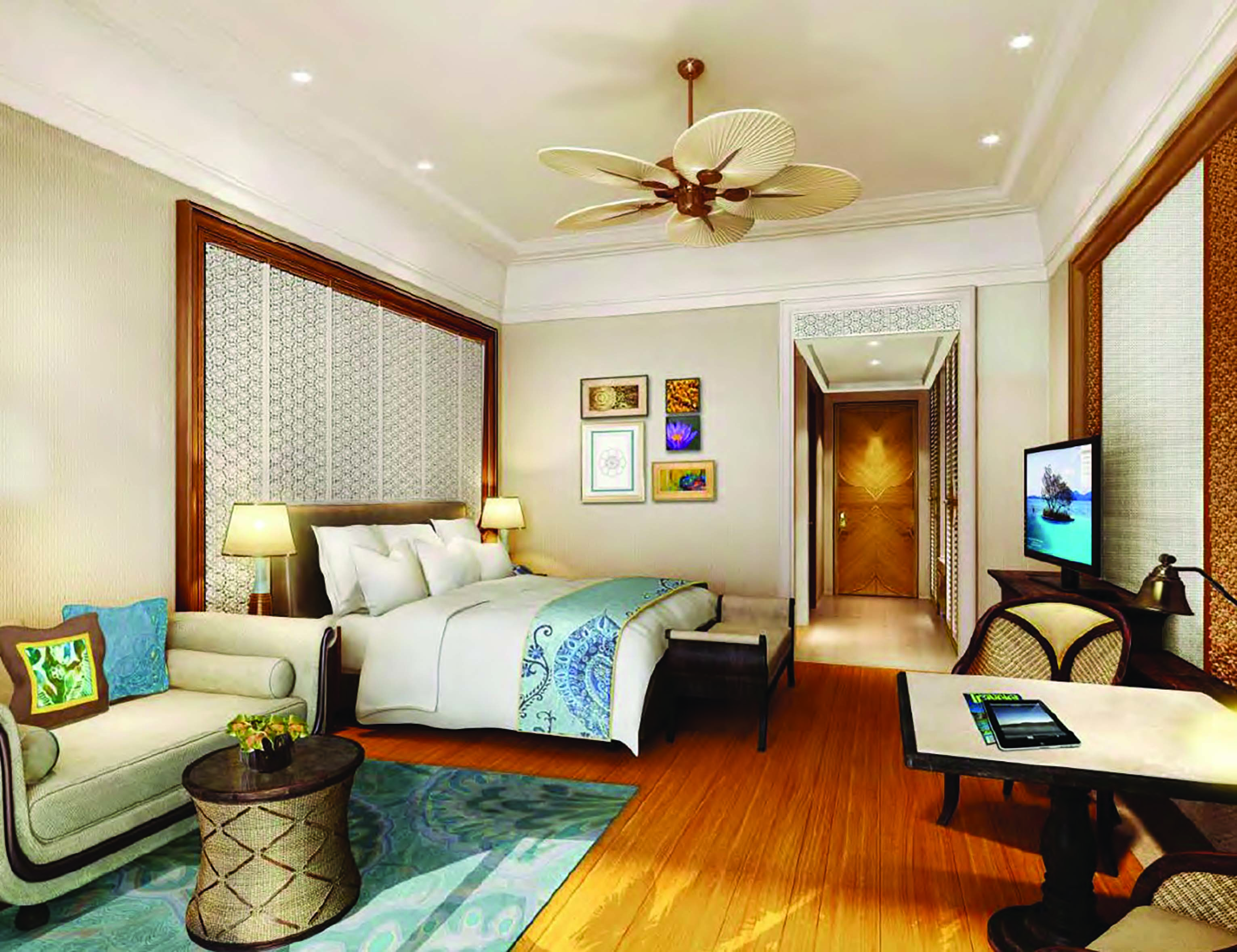 Shangri La Hambantota Sri Lanka deluxe room bed sofa bright modern decor