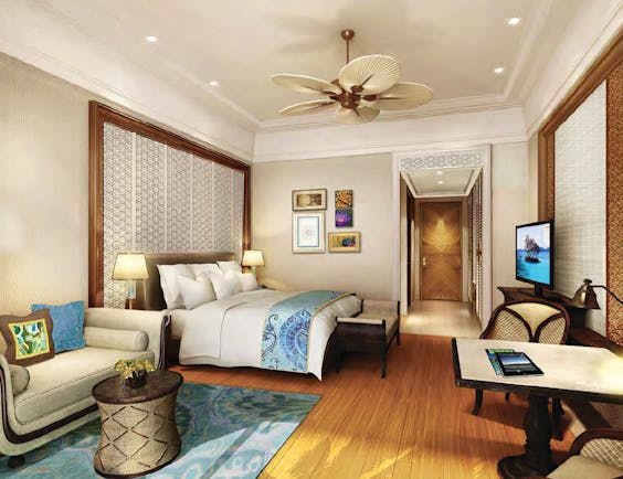 Shangri La Hambantota Sri Lanka deluxe room bed sofa bright modern decor