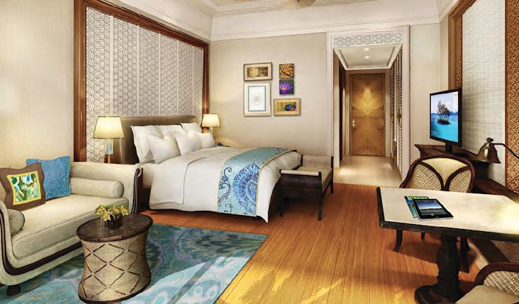 Shangri La Hambantota Sri Lanka deluxe room bed sofa bright modern decor