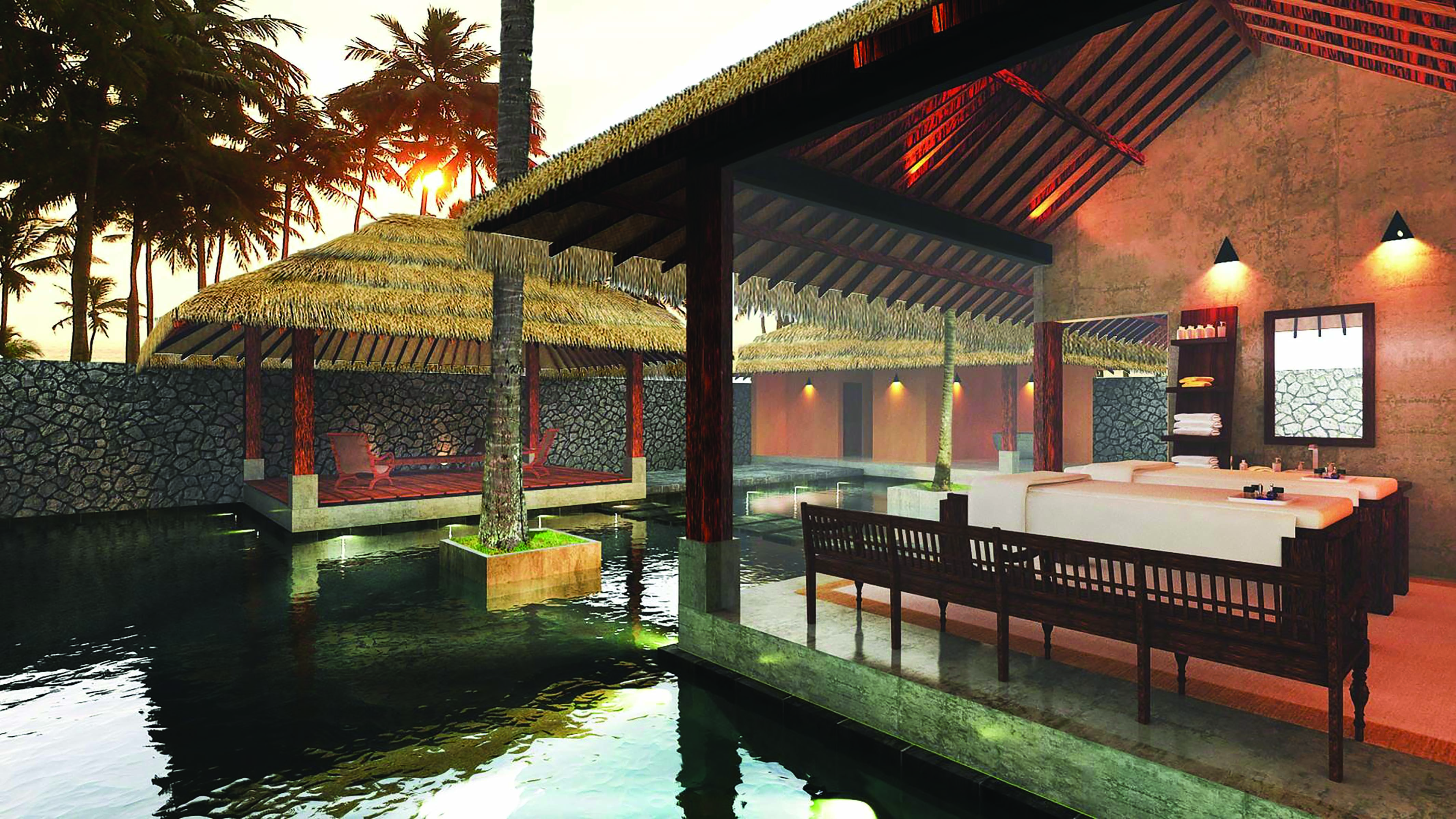 Shangri La Hambantota Sri Lanka spa pools massage tables trees