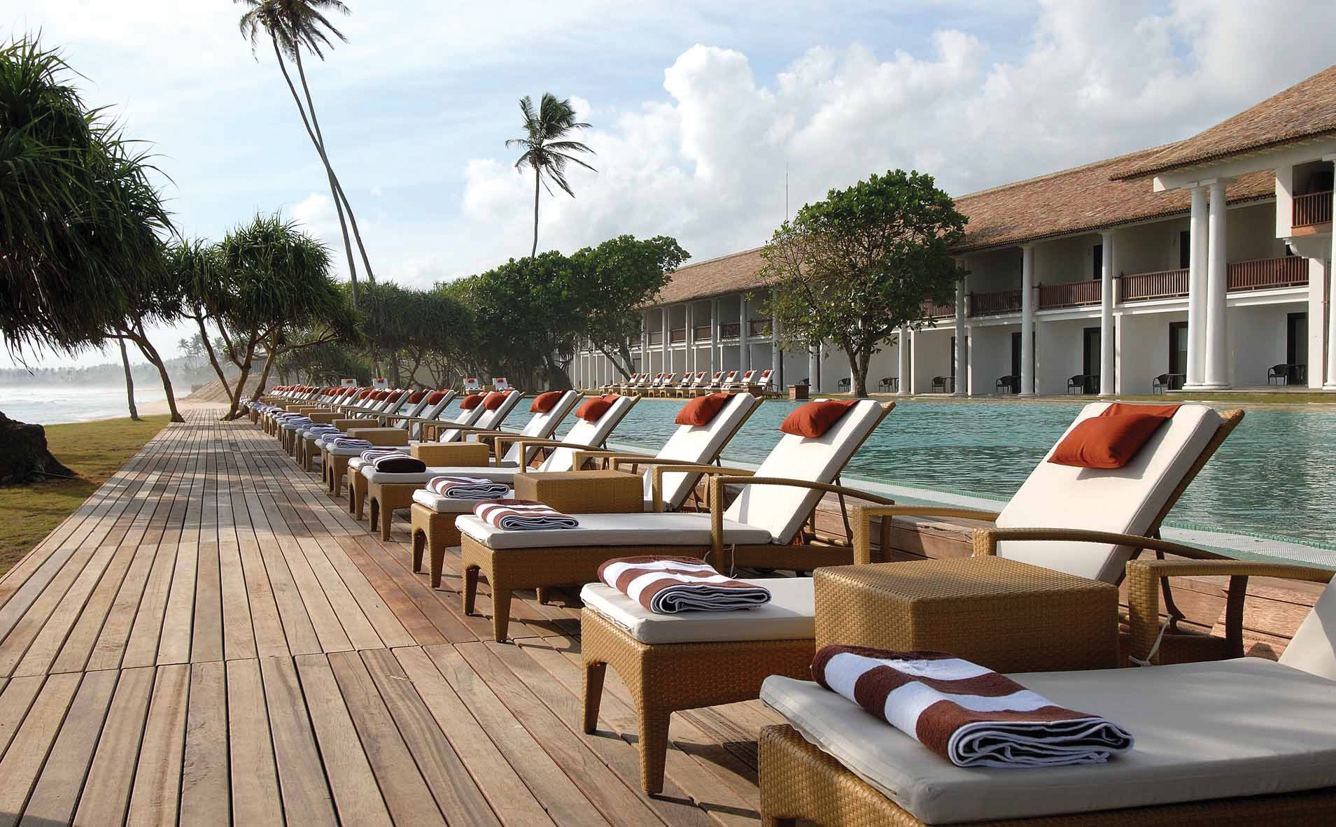 Outdoor decking with sunloungers on