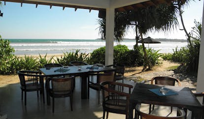 Weligama Bay Resort Sri Lanka beach bar covered outdoor dining area with beach view