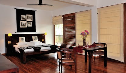 Weligama Bay Resort Sri Lanka royal suite bedroom and seating area with graphic minimalist decor