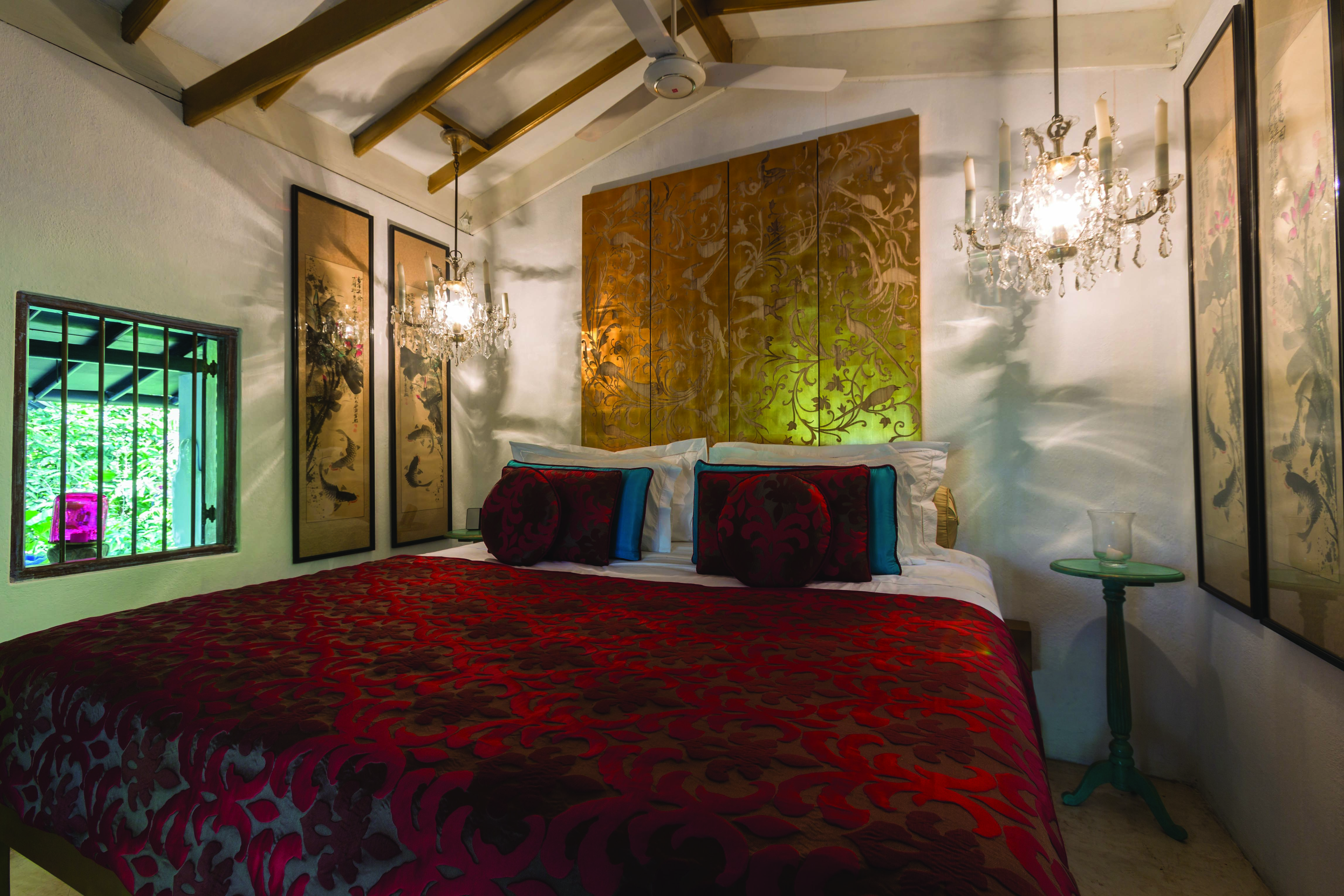 Casa Heliconia Sri Lanka pagoda gold bedroom bed candelabra ornate décor