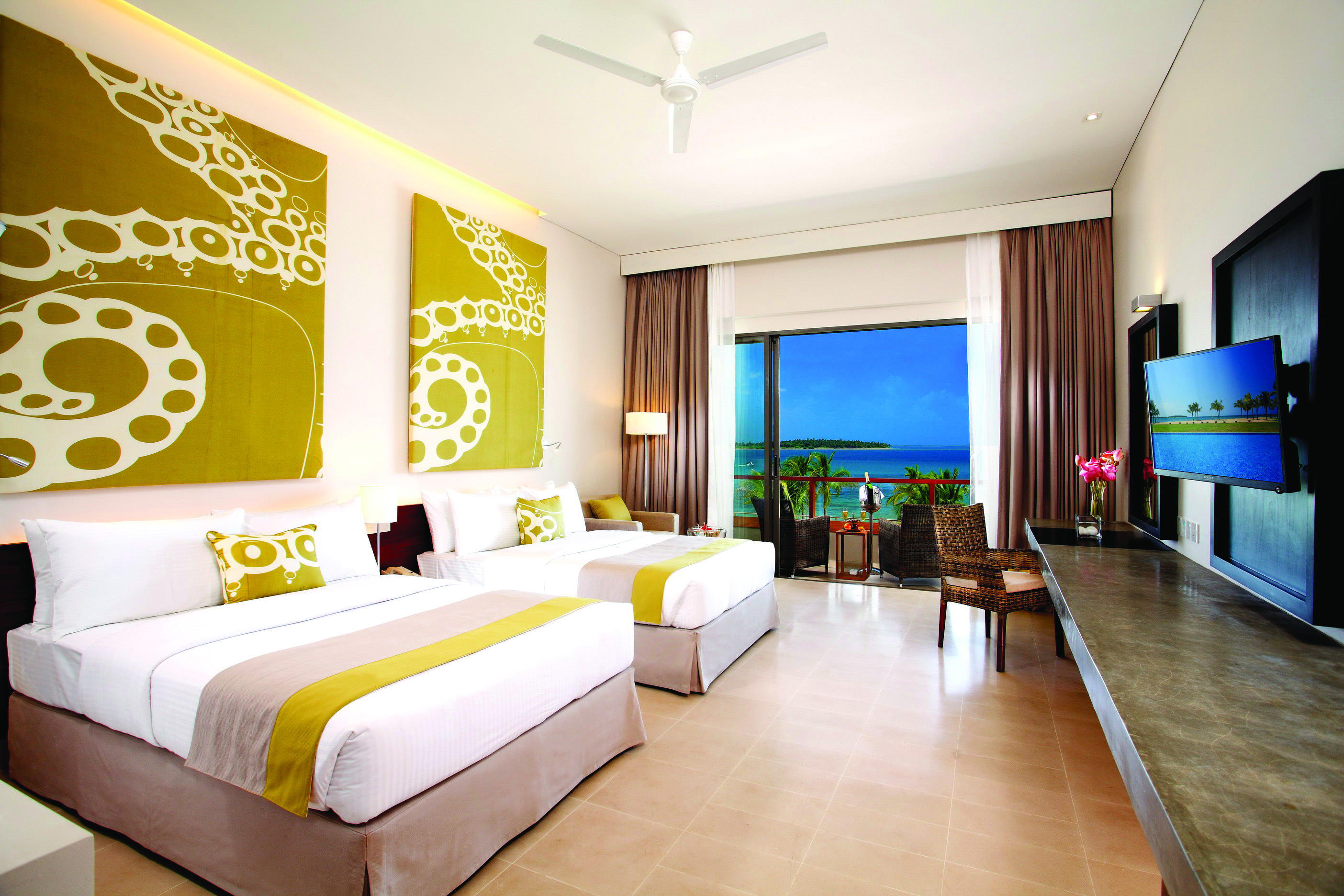 Amaya Beach Resort Sri Lanka deluxe room beds modern art modern décor private terrace ocean views
