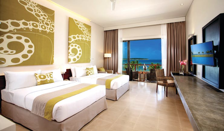 Amaya Beach Resort Sri Lanka deluxe room beds modern art modern décor private terrace ocean views