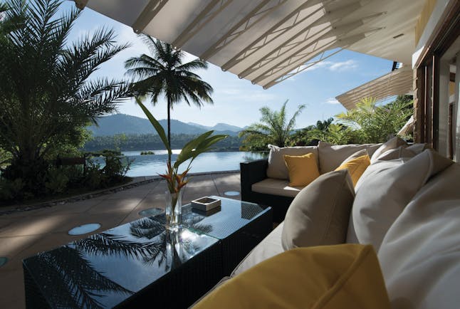 Bougainvillea Retreat Sri Lanka terrace outdoor seating overlooking pool countryside views