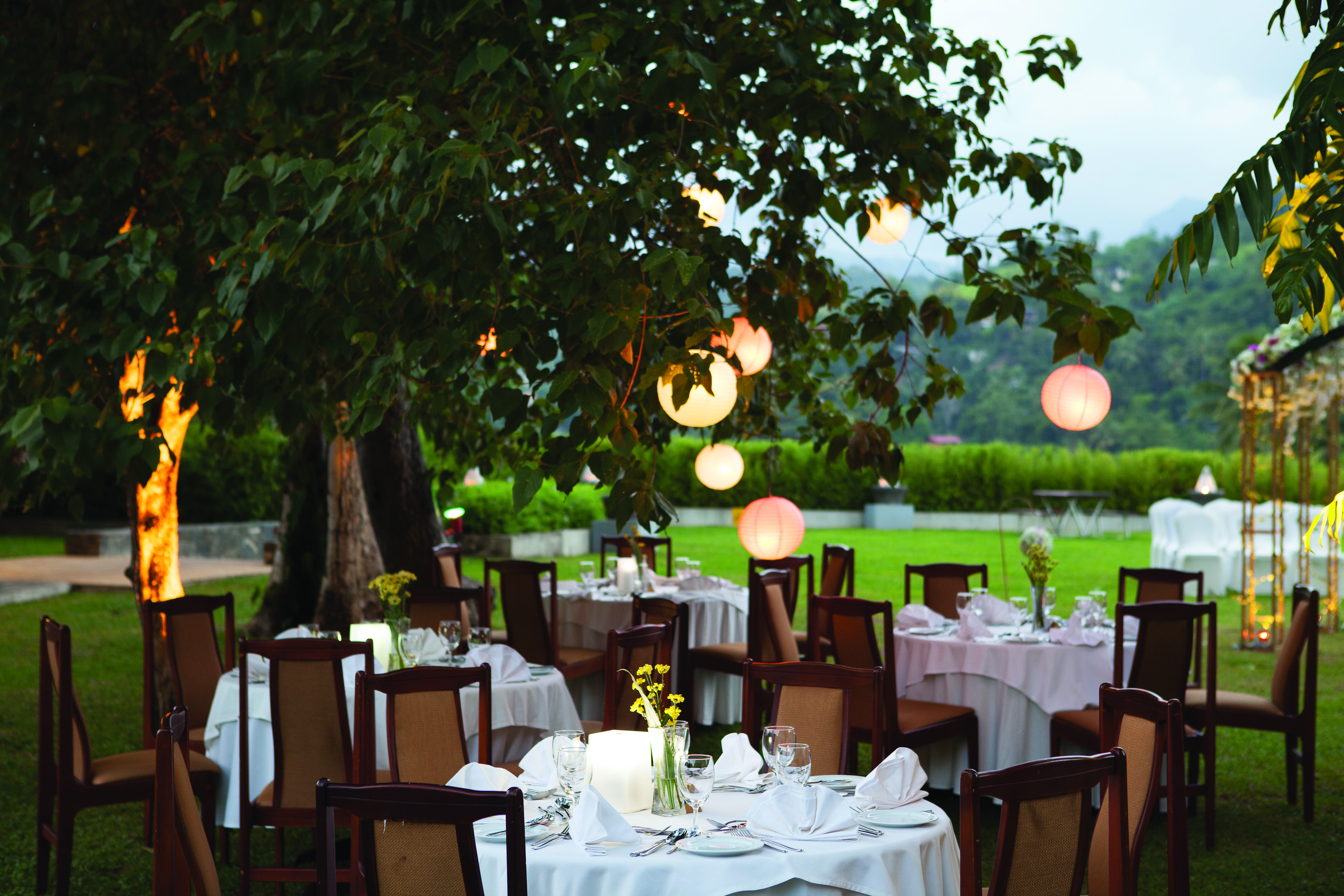 Earl's Regency Sri Lanka outdoor dining tables and chairs light features fire torches