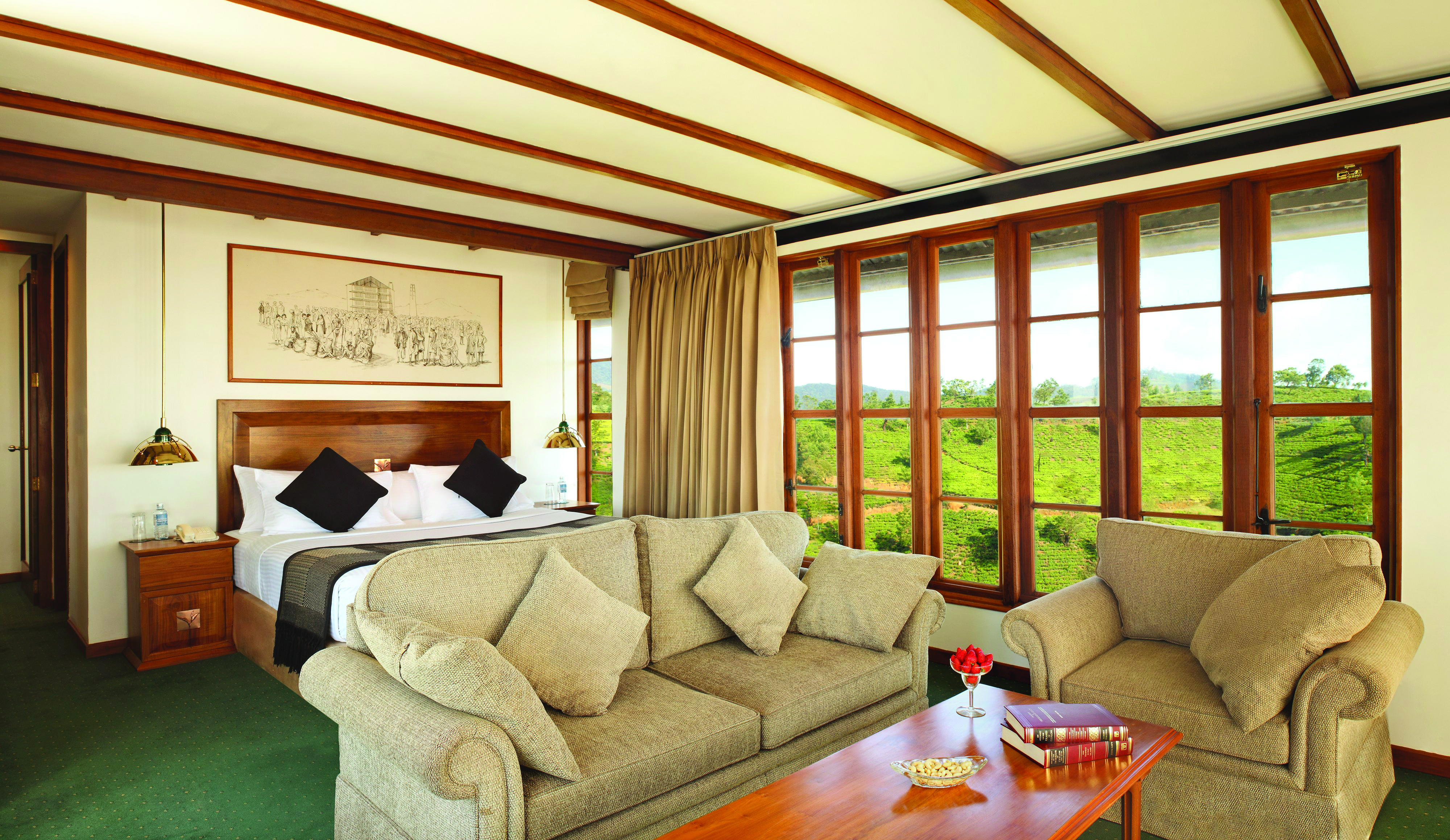 Heritance Tea Factory Sri Lanka flowerdew suite bed sofa modern décor panoramic views