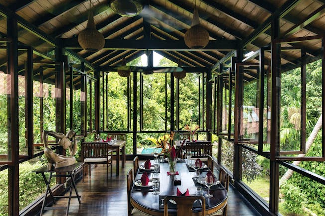 Rosyth Estate House Sri Lanka restaurant indoor dining area panoramic views of rainforest