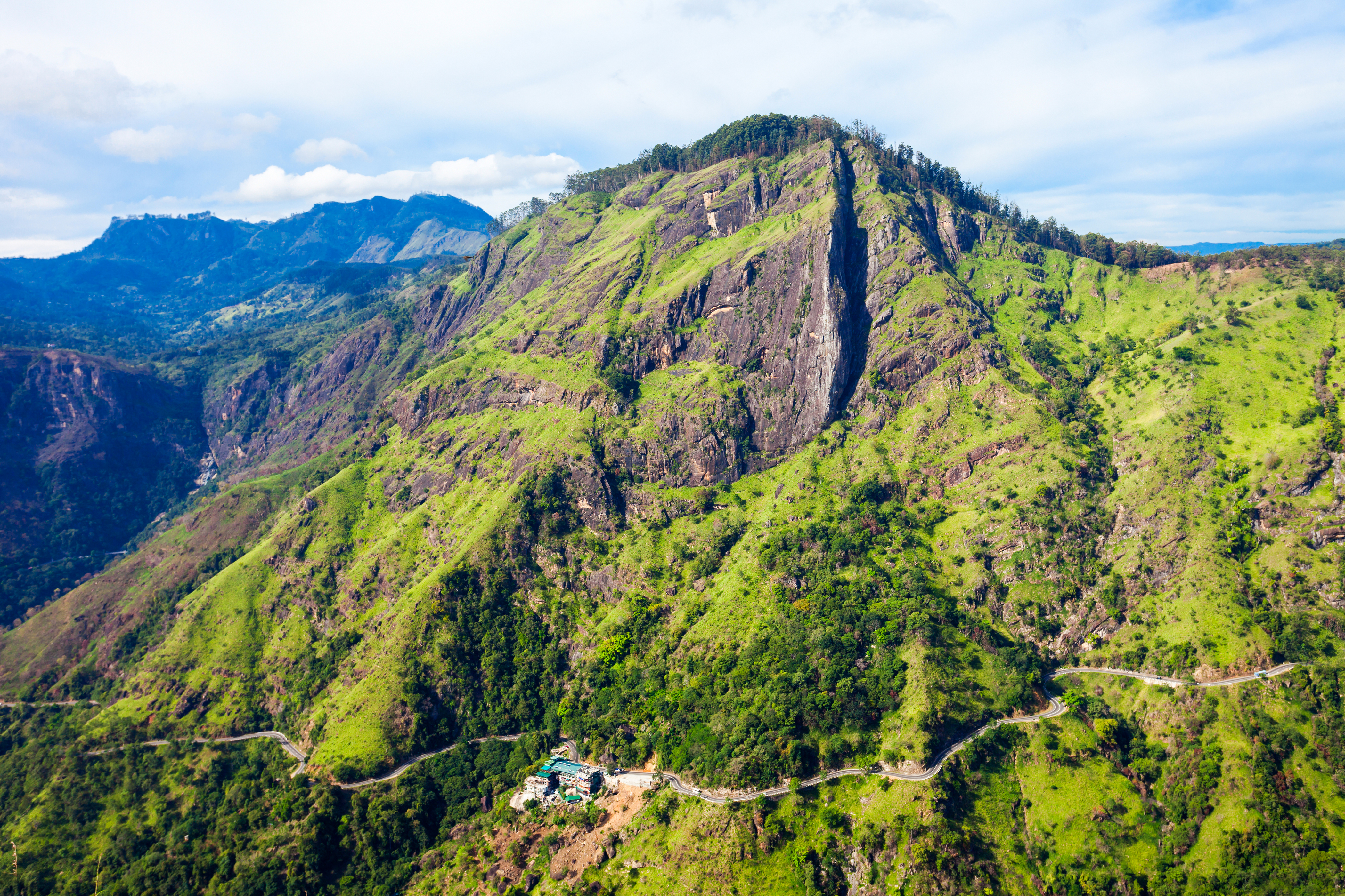 Ella Rock in Tea and Hill Country, mountain, woods, road, mountains in background