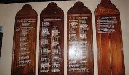 The Hill Club Sri Lanka lounge club presidents list of names on wood plaques