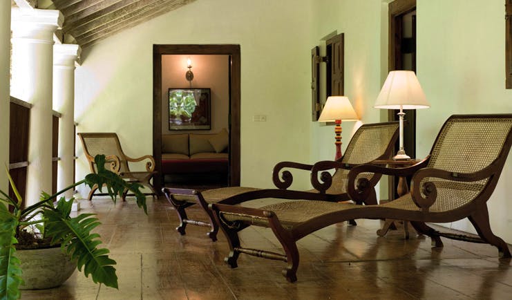 The Kandy House Sri Lanka veranda balcony sun loungers lamps