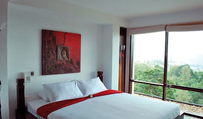 Theva Expressions Sri Lanka double bedroom red painting with buddha hand panoramic view