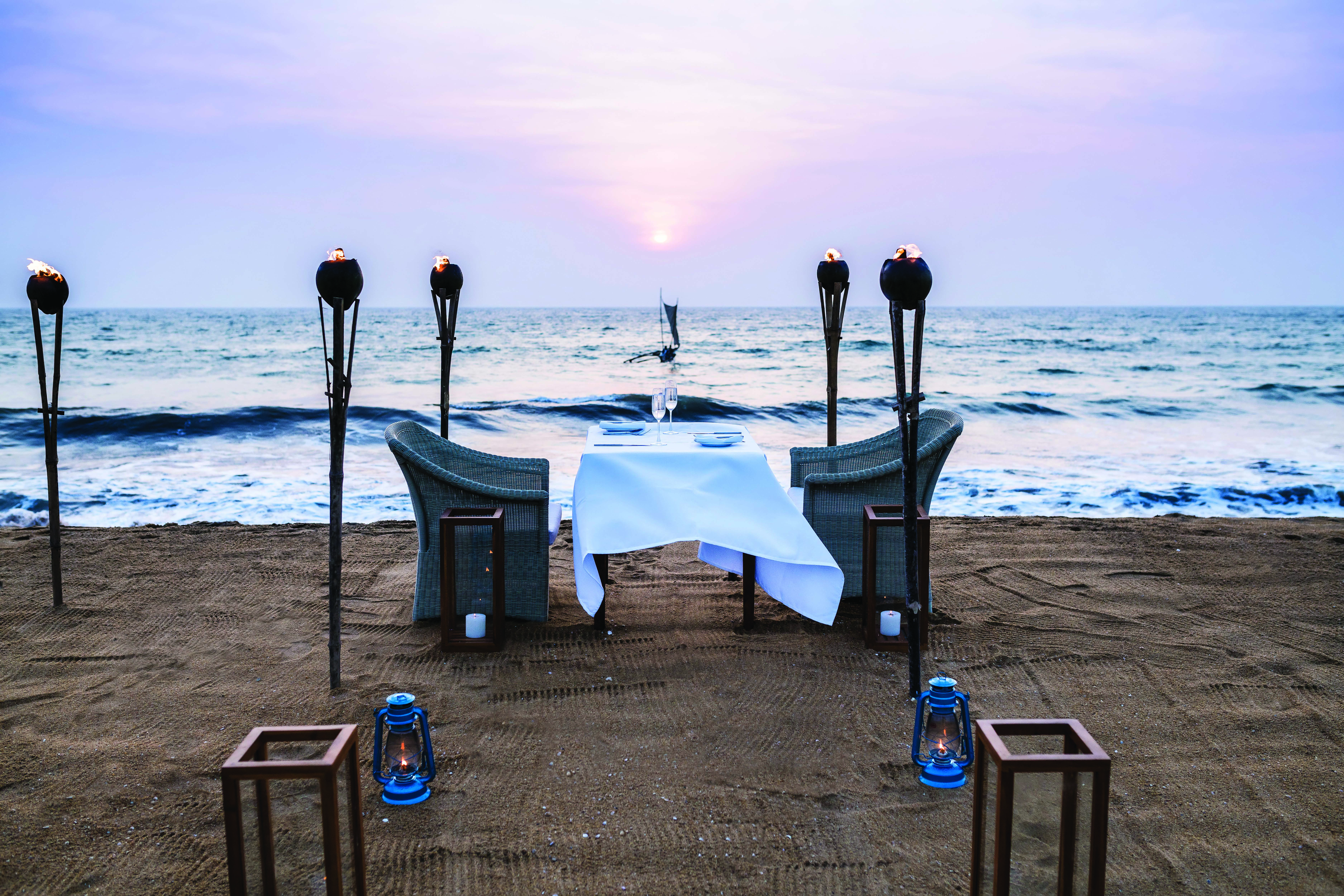 Anantara Kalutara Sri Lanka beach dining romantic dinner fire torches 