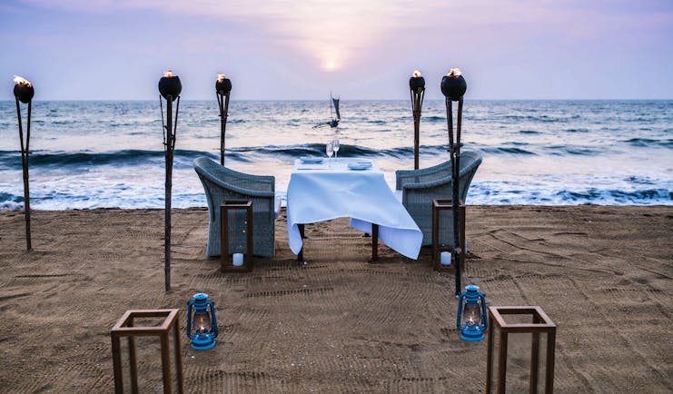 Anantara Kalutara Sri Lanka beach dining romantic dinner fire torches 