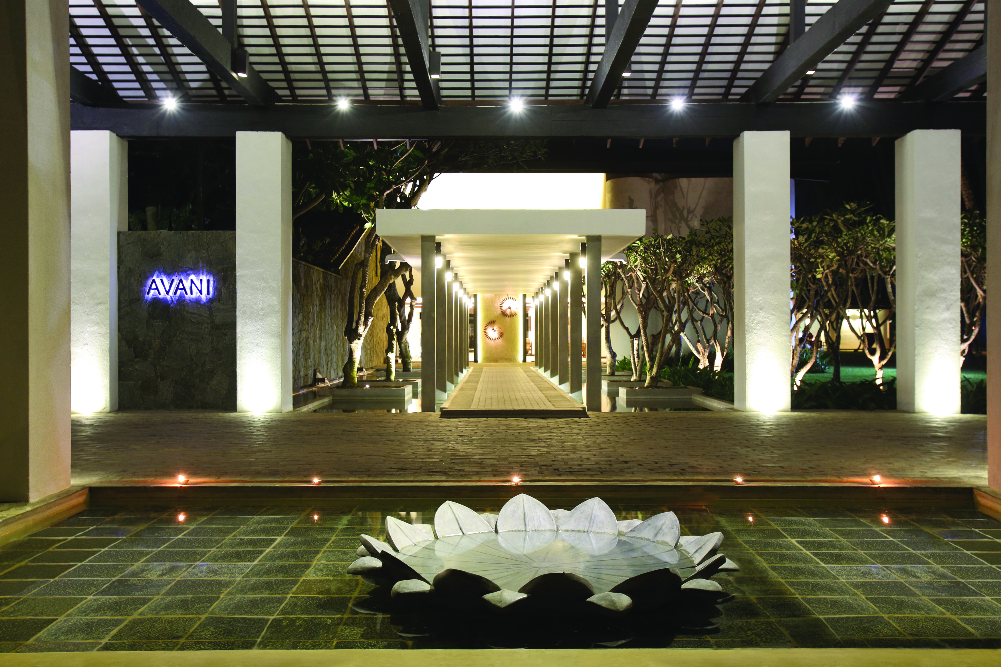 Avani Kalutara Sri Lanka entrance water feature walkway trees