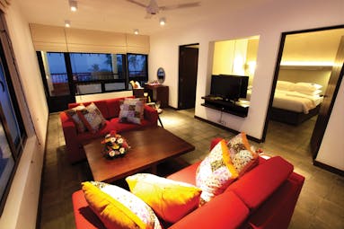 Hikka Tranz Sri Lanka corner suite lounge area separate bedroom modern décor