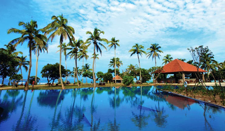 Hikka Tranz Sri Lanka pool palm trees pool bar sea in background