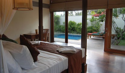 Serene Pavilions garden pavilion bedroom bed modern décor private terrace and pool