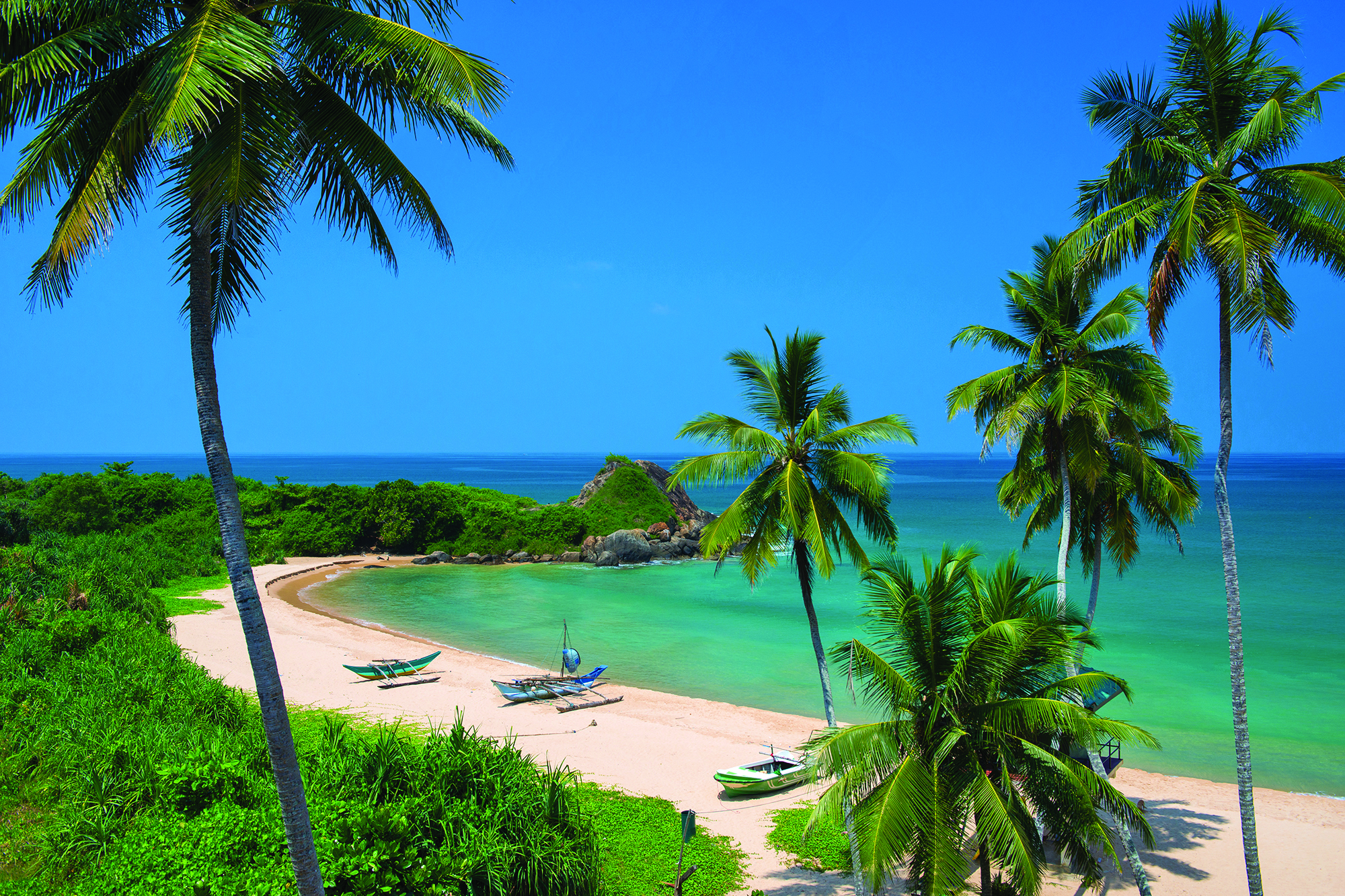Shinagawa Beach Sri Lanka beach sand sea palm trees boats