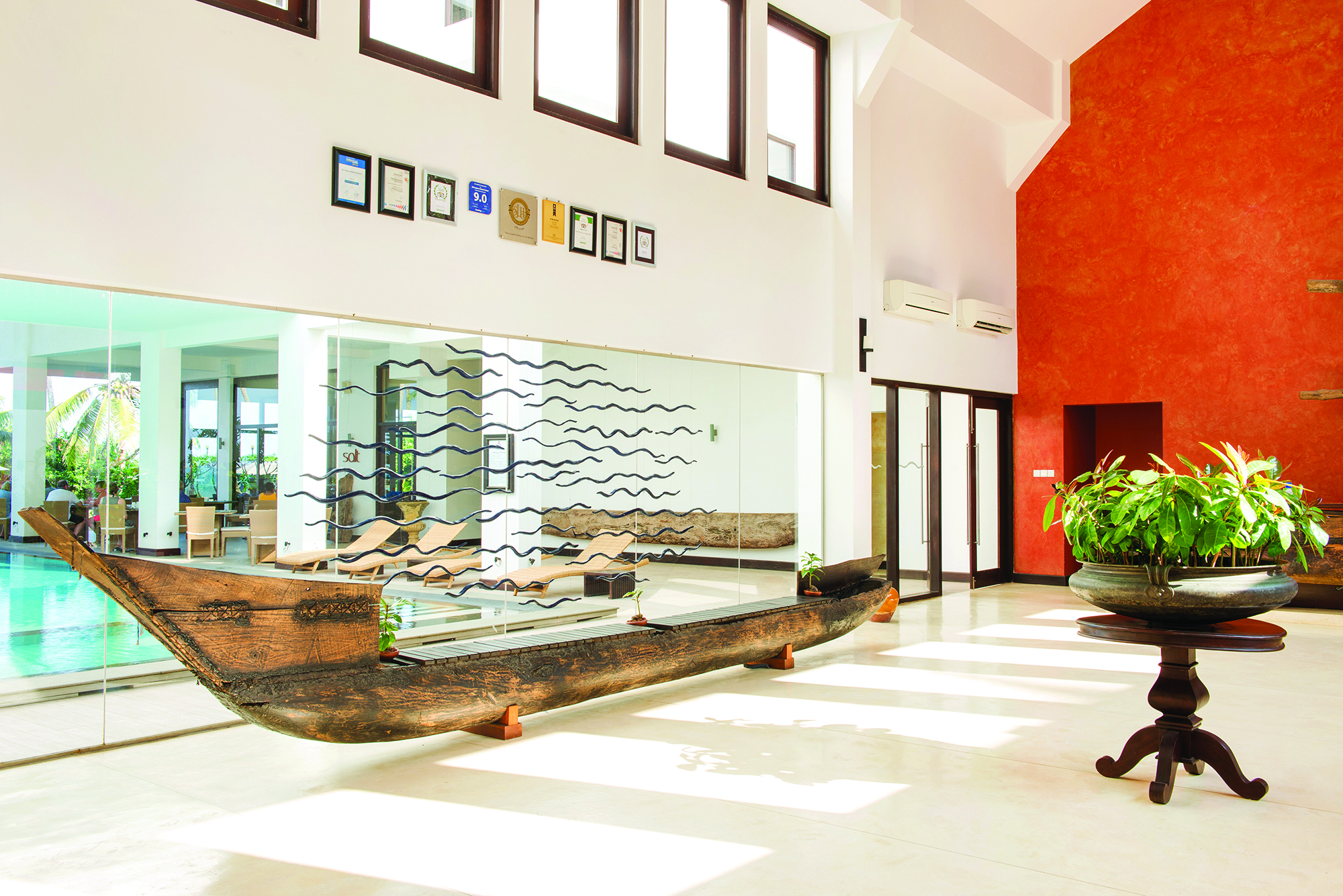 Shinagawa Beach Sri Lanka lobby antique boat bright modern décor