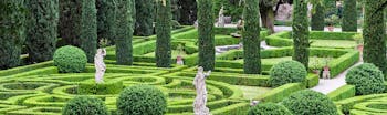 Symmetrical formal gardens of box and cypress in Verona